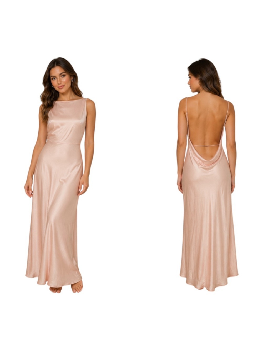 Fullviel Satin Maxi Dress Women’s Size L Blush Pink Open Back Sleeveless NWT